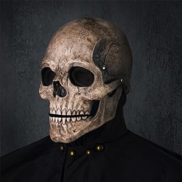 Skull Mask Adult Full Head Latex Movable Jaw Scary Skeleton Halloween Helmet - Picture 1 of 6